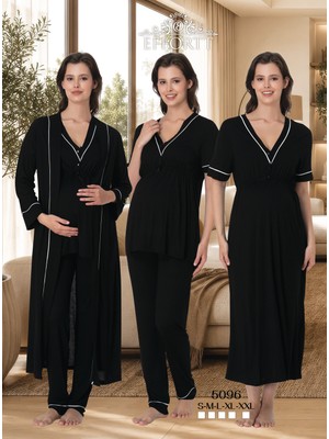 Hamile Lohusa Emzirme Özellikli 4 Lü Set Sabahlıklı Pijama Gecelik Takımı