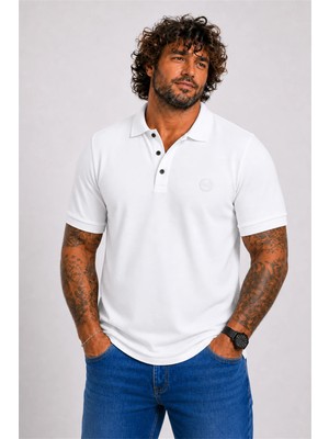 Starbattal Erkek Büyük Beden Süprem Polo Tişört Clasic Nakışlı 26401 Beyaz
