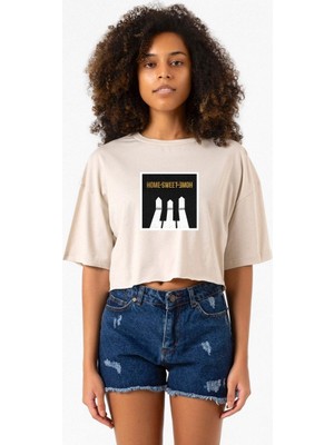 G-Dragon Home Sweet Home Bej Kadın Crop Tshirt