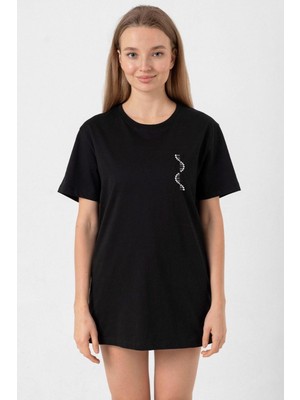 Siyah Beyaz Dna Siyah Kadın Oversize Tshirt