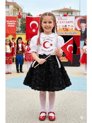 Kız Çocuk Güllü Papyon Beli Lastikli  Etek 6/13 Yaş