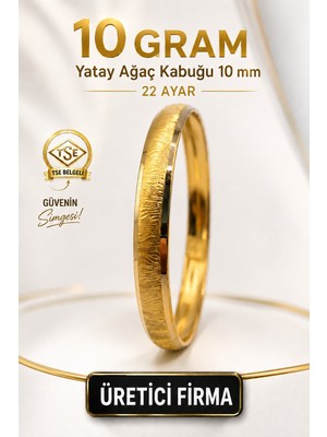 Aks Gold 22 Ayar TSE Belgeli (10 GRAM) Yatay Yan Ağaç Kabuğu 10 mm Ajda Altın Bilezik İşçiliksiz Gold