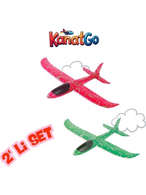 Store Kanatgo 2'li Set Epp Köpük Uçak - El Ile Atılan Fırlatma Planör Oyuncak Uçak Seti Kırmızı Yeşil