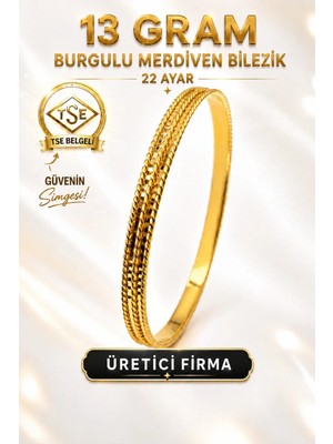 Aks Gold 22 Ayar TSE Belgeli (13 GRAM) Burgulu Merdiven Ajda Altın Bilezik Gold İşçiliksiz Düğün Nişan