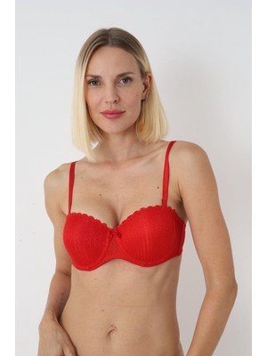 Modellife Kırmızı Askılı Dantelli  straplez Destekli Sütyen