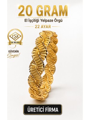 Aks Gold 22 Ayar TSE Belgeli (20 GRAM) El İşçiliği Yelpaze Örgü Altın Bilezik Gold Düğün