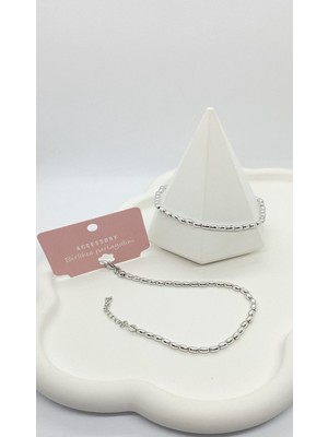 Silver Renk Oval Boncuk Bileklik