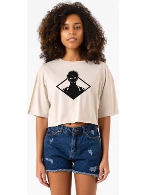 Jujutsu Kaisen Anime Sukuna White Head Bej Kadın Crop Tshirt