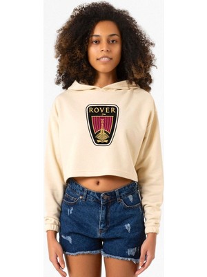 Tshirthane Vikings Rover Amblem Bej Kadın Crop Kapşonlu