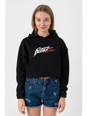 Tshirthane Stray Kids Chk Chk Boom Siyah Kadın Crop Kapşonlu
