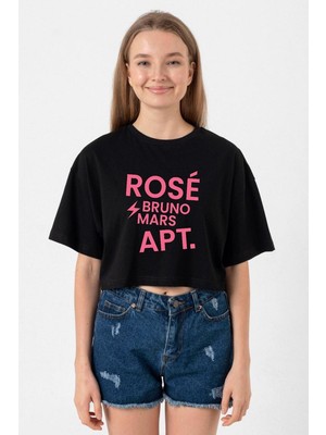 Blackpınk Rose Bruno Mars Apt Siyah Kadın Crop Tshirt