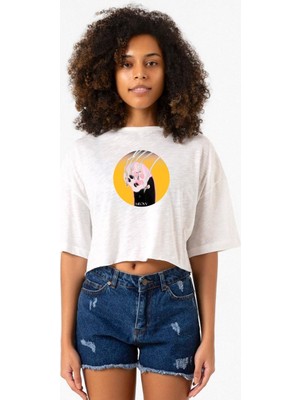 Meovv Meow Beyaz Kırçıllı Kadın Crop Tshirt