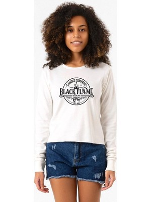 Tshirthane Candle Company Black Flame Ekstra Uzunkol Sweatshirt Ekru