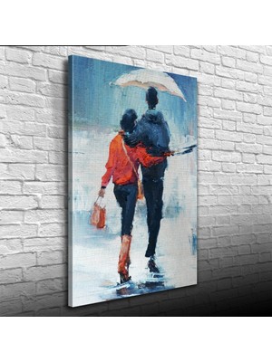 İşsevenler Aynı Şemsiye Altında Sevgililer Yağlıboya Kanvas Tablo 50 x 70