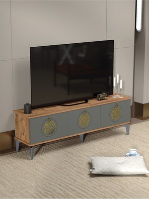 İşsevenler Tv Sehpası Tv Ünitesi Atlantik Çam Antrasit Gold 160 Cm Saraylı 5060