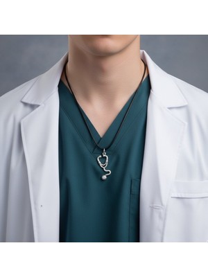 Alooya Doktor Steteskop Gümüş Kaplama Deri İp Kolye