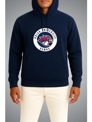 Bahriyeli Collection Kapüşonlu Off Campus Briar University Hawks Göğüs Baskılı  Lacivert Unisex Sweatshirt