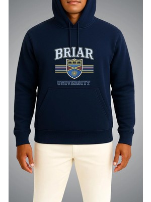 Bahriyeli Collection Kapüşonlu Off Campus Briar University Göğüs Baskılı  Lacivert Unisex Sweatshirt