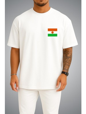 Bahriyeli Collection Oversize Nijer Bayrağı Cep Baskılı Unisex T-Shirt
