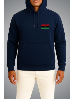 Bahriyeli Collection Kapüşonlu Libya Bayrağı Cep Baskılı Unisex Sweatshirt