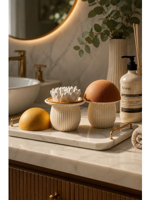 Arvella Studio Mantar Tasarımlı Kulak Çubuğu Organizeri ve Banyo Düzenleyici | Dekoratif Pamukluk & Kulak Çubuğu Saklama Kabı - NORA01 Kahverengi