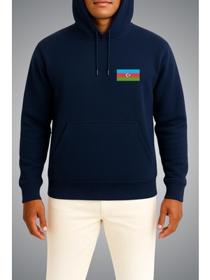 Bahriyeli Collection Kapüşonlu Azerbaycan Bayrağı Cep Baskılı Unisex Sweatshirt