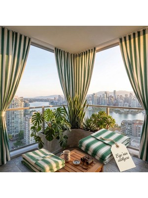 EGE'NIN ATÖLYESİ HOME TEXTİLE SİNCE 1999 Balkon Perdesi, Branda, Kalın Kumaş, Yağmur Geçirmez, Bağcıklı