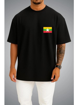Bahriyeli Collection Oversize Myanmar Bayrağı Cep Baskılı Unisex T-Shirt