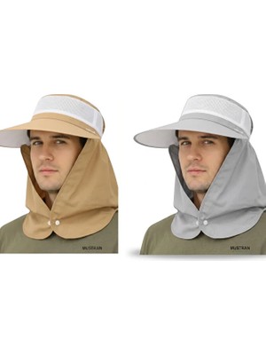 Mustran 2'li Set Yazlık Hafif Ince Kumaş Geniş Siperli Enseli Güneş Şapkası Unisex Outdoor Safari Balıkçı