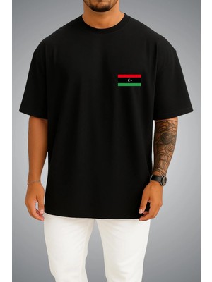 Bahriyeli Collection Oversize Libya Bayrağı Cep Baskılı Unisex T-Shirt