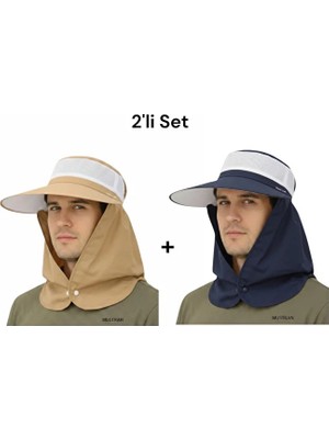 Mustran 2'li Set Yazlık Hafif Ince Kumaş Geniş Siperli Enseli Güneş Şapkası Unisex Outdoor Safari Balıkçı