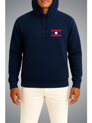 Bahriyeli Collection Kapüşonlu Laos Bayrağı Cep Baskılı Unisex Sweatshirt