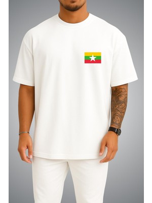Bahriyeli Collection Oversize Myanmar Bayrağı Cep Baskılı Unisex T-Shirt
