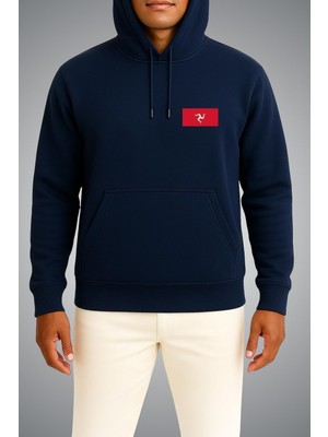 Bahriyeli Collection Kapüşonlu Man Adası Bayrağı Cep Baskılı Unisex Sweatshirt