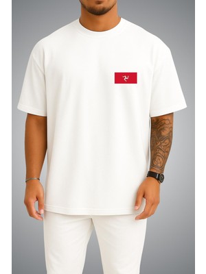 Bahriyeli Collection Oversize Man Adası Bayrağı Cep Baskılı Unisex T-Shirt