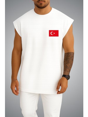 Bahriyeli Collection Oversize Türk Bayrağı Cep Baskılı Atlet