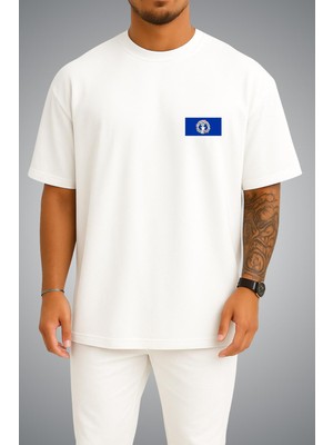 Bahriyeli Collection Oversize Kuzey Mariana Adaları Bayrağı Cep Baskılı Unisex T-Shirt