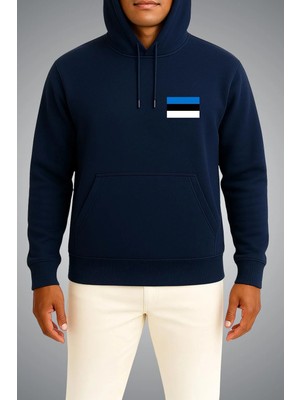 Bahriyeli Collection Kapüşonlu Estonya Bayrağı Cep Baskılı Unisex Sweatshirt