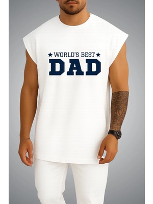 Bahriyeli Collection Oversize Worlds Best Dad Göğüs Baskılı Atlet