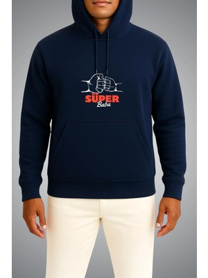 Bahriyeli Collection Kapüşonlu Babalar Günü Süper Baba Göğüs Baskılı Unisex Sweatshirt