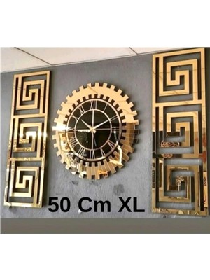 Empressco Büyük Boy Xl Gold Renk Ayna Dekoratif Duvar Saati ve Tablolar Seti