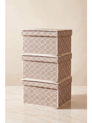 Vaybe 3'lü Set Mini Çok Amaçlı Saklama Kutusu Krem Zincir Desenli Oyuncak ve Kıyafet Düzenleyici Hurç 30X40X25 cm