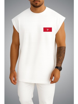 Bahriyeli Collection Oversize Man Adası Bayrağı Cep Baskılı Atlet