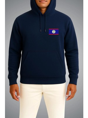 Bahriyeli Collection Kapüşonlu Belize Bayrağı Cep Baskılı Unisex Sweatshirt