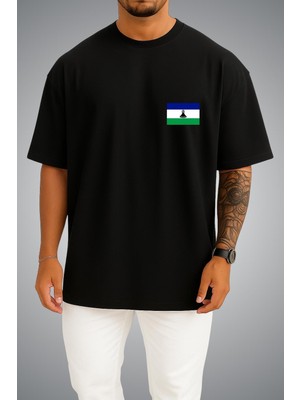 Bahriyeli Collection Oversize Lesotho Bayrağı Cep Baskılı Unisex T-Shirt