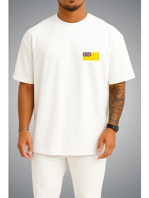 Bahriyeli Collection Oversize Niue Bayrağı Cep Baskılı Unisex T-Shirt