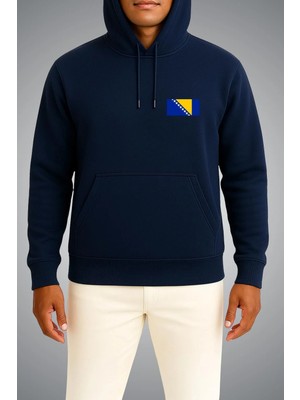 Bahriyeli Collection Kapüşonlu Bosna-Hersek Bayrağı Cep Baskılı Unisex Sweatshirt