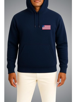 Bahriyeli Collection Kapüşonlu Liberya Bayrağı Cep Baskılı Unisex Sweatshirt