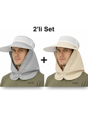 Mustran 2'li Set Yazlık Hafif Ince Kumaş Geniş Siperli Enseli Güneş Şapkası Unisex Outdoor Safari Balıkçı
