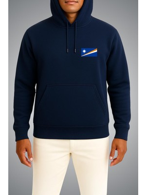 Bahriyeli Collection Kapüşonlu Marshall Adaları Bayrağı Cep Baskılı Unisex Sweatshirt